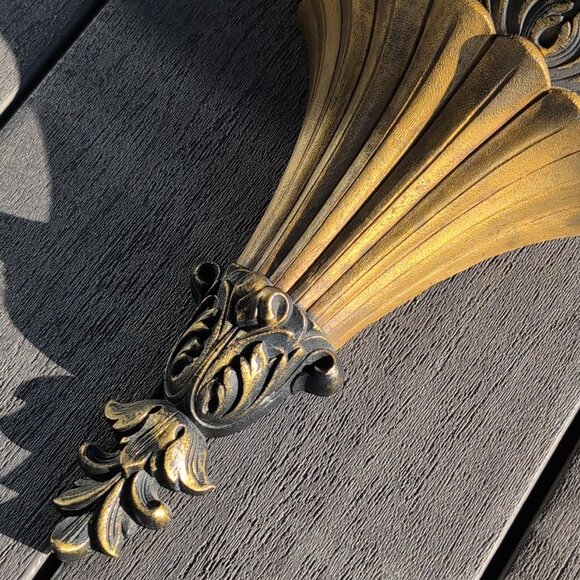 Vintage Ornate Antique Gold Burwood Products Wall Pocket MCM Hollywood Regency - Picture 5 of 8